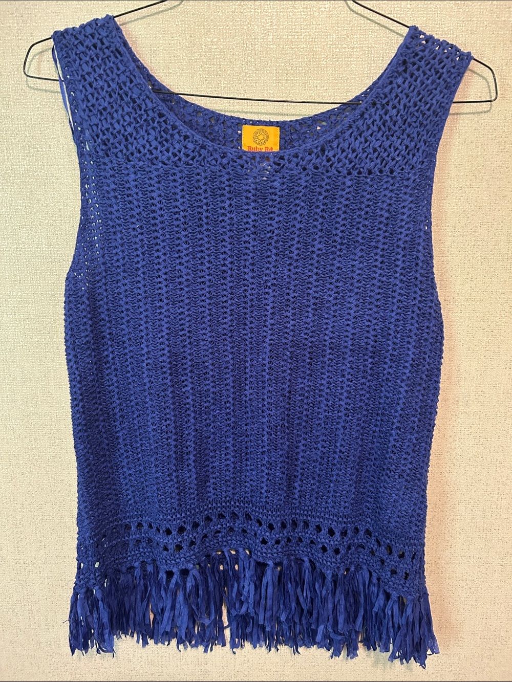 Ruby Rd. Royal Blue Crochet Fringe Tank Top